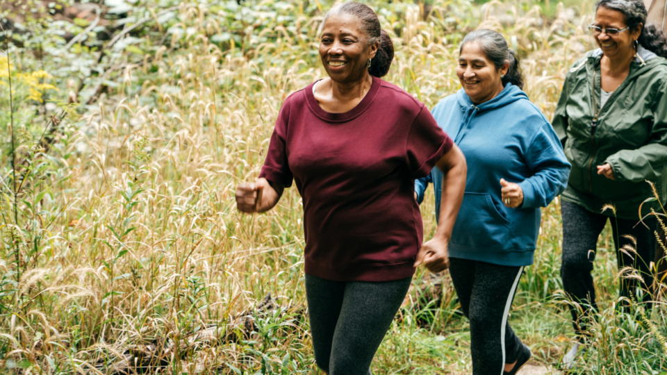 Women walking outdoors, supporting healthy circulation and vein health naturally.